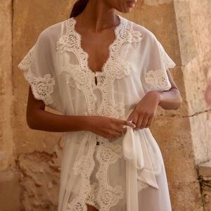 Anthropologie White Lace Trim Robe